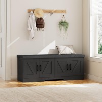 Homsho 2Tier Storage Bench Shoe Bench With Padded Seat Cushion Entryway Bench With 2 Barn Doors Adjustable Shelf 138 D X