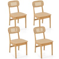 Goflame Rattan Dining Chairs Set Of 4, Mid-Century Modern Kitchen Chairs With Cane Woven Backrest & Seat, Natural Bamboo Frame, Armless Accent Chairs For Living Room, Dining Room, Bedroom, Study