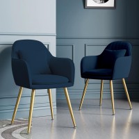Ifast Velvet Dining Chairs Set Of 2 Upholstered Accent Chairs Side Chair With Metal Legs For Living Room,Dining Room, Bedroom, Kitchen, Restaurant, Blue