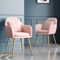 Ifast Velvet Dining Chairs Set Of 2 Upholstered Accent Chairs Side Chair With Metal Legs For Living Room,Dining Room, Bedroom, Kitchen, Restaurant,Pink