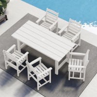 Serwall Patio Dining Table Sets 5Piece Outdoor Hdpe Dining Furniture Set With Umbrella Hole Cutout Table And 4 Chairs All We