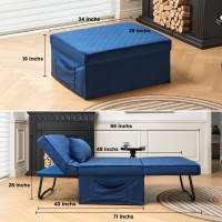 Xspracer Folding Ottoman Sofa Bed, Convertible Chair 4 In 1 Multi-Function, Sleeper Sofa With Adjustable Backrest, Convertible Sofa Bed For Living Room Apartment Office, Imitation Flannel, Blue