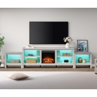 Wampat Fireplace Tv Stand For 85 Inch Tv With Rbg Led Light, Wood Entertainment Center For 75 80 90 100 Inch Tv With 6 Cubby, Media Console Table & 2 End Table Set For Living Room Bedroom, White