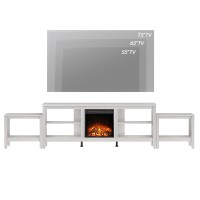 Wampat Fireplace Tv Stand For 85 Inch Tv With Rbg Led Light, Wood Entertainment Center For 75 80 90 100 Inch Tv With 6 Cubby, Media Console Table & 2 End Table Set For Living Room Bedroom, White