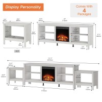 Wampat Fireplace Tv Stand For 85 Inch Tv With Rbg Led Light, Wood Entertainment Center For 75 80 90 100 Inch Tv With 6 Cubby, Media Console Table & 2 End Table Set For Living Room Bedroom, White