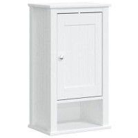 Vidaxl Berg Bathroom Wall Cabinet In Solid Pine Wood - Elegant White Wall-Mounted Storage Cabinet With Door And Shelves