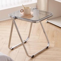 Foldable Small Side Table, Portable Sofa Bedside Tables, Acrylic End Table, Modern Clear Coffee Table For Kitchen Living Room And Bedroom (Color : Gray)