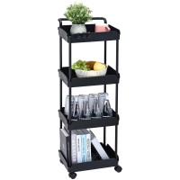 Vevor 4-Tier Rolling Storage Cart Utility Cart With Lockable Wheels, Multi-Functional Storage Organizer With Handle, Easy Assemble For Living Room, Office, Kitchen, Bathroom, Black