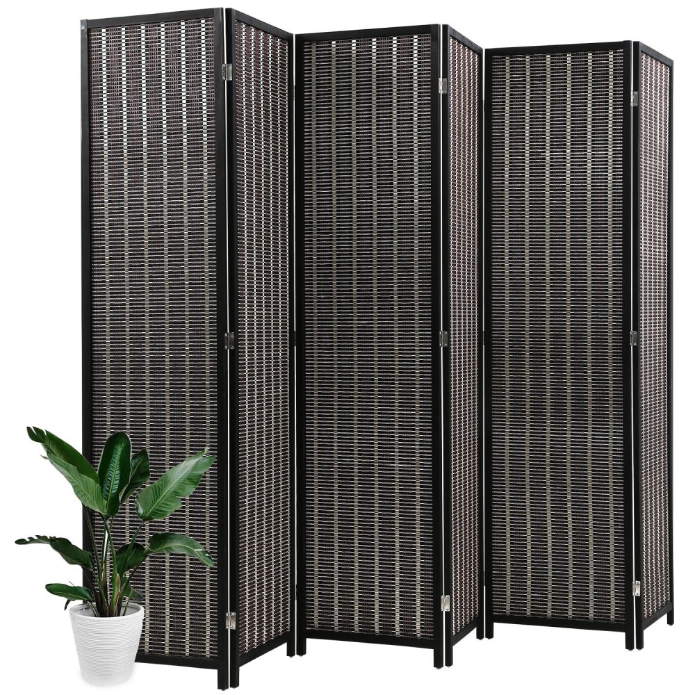 6FT Room Divider 6 Panel, 72 Inch Wall Divider Wood Screen Privacy Screen Seperating Divider Handwork Bamboo Folding Portable for Home Bedroom, Black