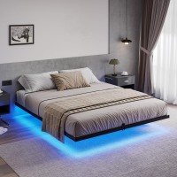 Hasuit Floating Bed Frame Queen Size With Led Lights Metal Platform Queen Bed No Box Spring Needed Easy To Assemble Queen