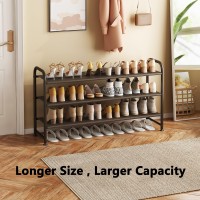 Ingiordar Shoe Rack 3 Tier Long Storage Organizer Wide Metal Shoe Shelf For Closet Entryway Brown