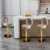 Lsoiup Adjustable Swivel Bar Stools Set Of 2,Counter Heigh Bar Stools With Back Pu Leather Upholstered Pub Stools Armless Dining Chairs For Kitchen Island Coffee-Gold Base