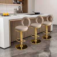 Lsoiup Adjustable Swivel Bar Stools Set Of 2,Counter Heigh Bar Stools With Back Pu Leather Upholstered Pub Stools Armless Dining Chairs For Kitchen Island Coffee-Gold Base
