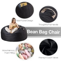 [Removable Outer Cover] Large Bean Bag Chair: 4 Ft Memory Foam Bean Bag Chairs For Adults/Kids Bean Bag Chair With Filler Included Soft Faux Fur Fabric Machine Wash Ink Black 4 Foot