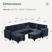 Honbay Velvet Modular Sectional Sofa  Convertible L Shaped Sofa Couch With Storage Top Tray Ottoman Corner Sectional Couch  Dark Blue