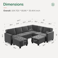 Honbay Velvet Modular Sectional Sofa L Shaped Sofa Couch With Storage Top Tray Ottoman U Shape Sectional Couch For Living Room