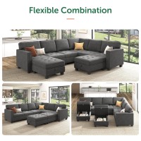 Honbay Velvet Modular Sectional Sofa L Shaped Sofa Couch With Storage Top Tray Ottoman U Shape Sectional Couch For Living Room