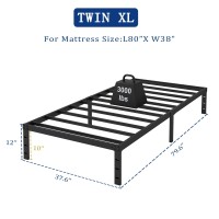 Aldrich 12 Inch Metal Twin Xl Bed Frame Single Black Basic Steel Slats Platform Easy Assembly Heavy Duty Noise Free Bedframes