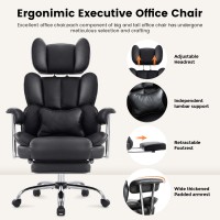 Iwmh Big And Tall Leather Office Chair 400Lbs, Large High Back Executive Desk Chair With Footrest&Lumbar, Lifting Headrest Ergonomic Computer Chair, Managerial Chair With Wide Seat & Armrests (Black)