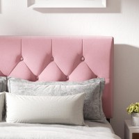 Full Size Platform Bed Frame With Velvet Upholstered Headboard Button Tufted Design No Box Spring Needed Pink