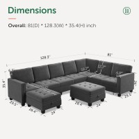 Honbay Velvet Convertible Sectional Couch U Shaped Sectional Sofa With Chaise Modular Sectional With Storage Ottoman Corner Cou