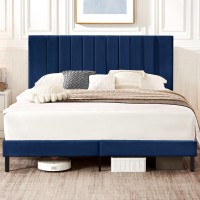 Flolinda Queen Size Platform Bed Frame With Velvet Upholstered Headboard Fully Upholstered Mattress Foundationno Box Spring Ne