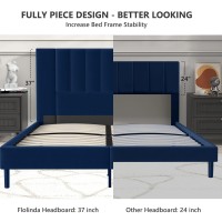 Flolinda Queen Size Platform Bed Frame With Velvet Upholstered Headboard Fully Upholstered Mattress Foundationno Box Spring Ne