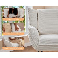 AMERLIFE Accent Chair- Upholstered Living Room Chair with High Wingback, White Reading Armchair for Bedroom, Comfy Corduroy Chair