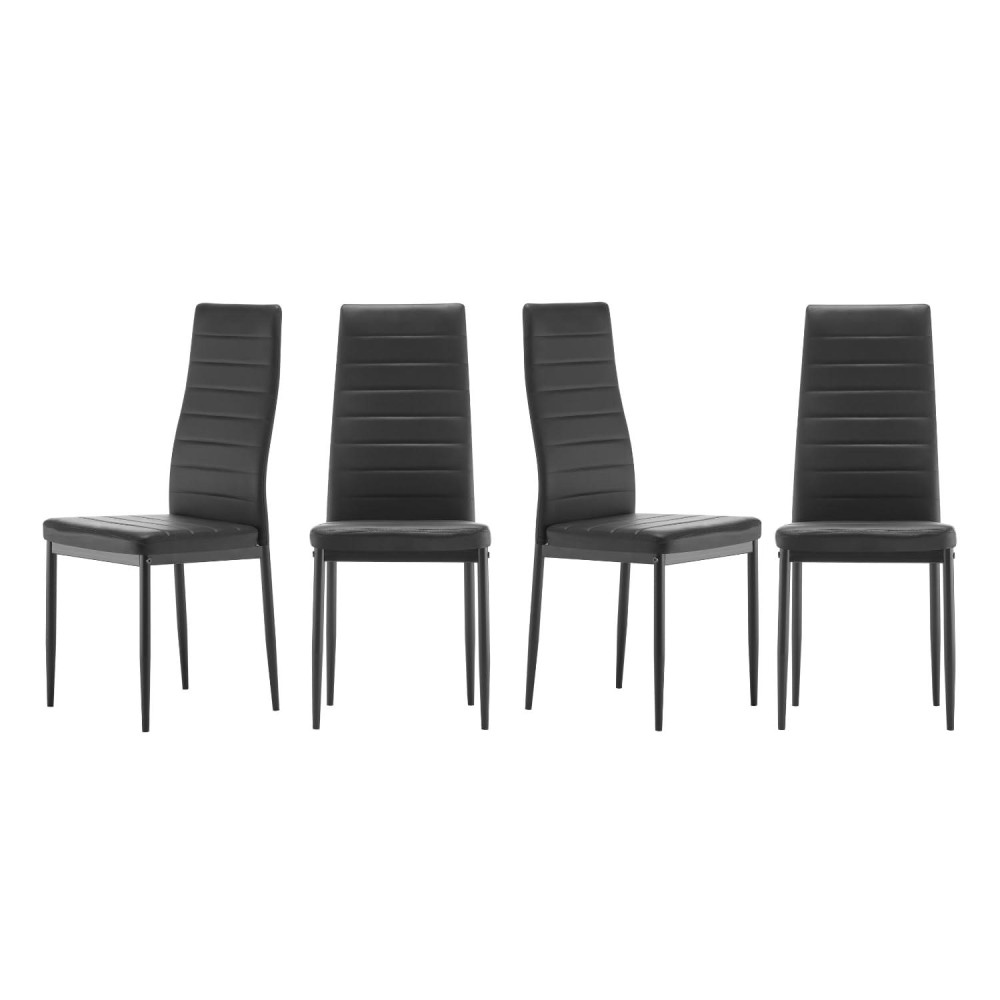 Livinveluris Set Of 4 Modern Black Dining Room Chairs - Perfect For Small Spaces - Upholstery Faux Leather - Sleek And Stylish Design - Ideal For Kitchen, And Breakroom (Black)