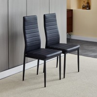 Livinveluris Set Of 4 Modern Black Dining Room Chairs - Perfect For Small Spaces - Upholstery Faux Leather - Sleek And Stylish Design - Ideal For Kitchen, And Breakroom (Black)