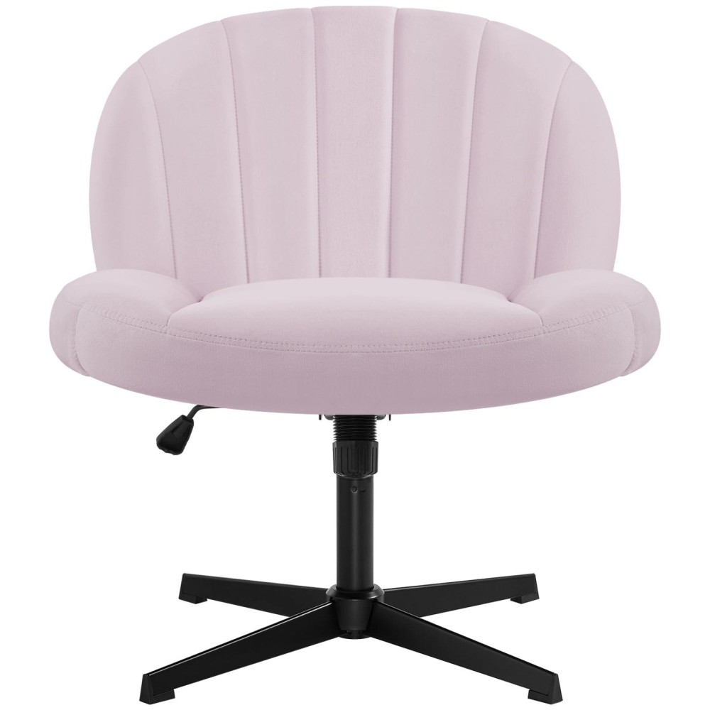 Iwmh Armless Office Desk Chair, Cross Legged Chair No Wheels, Height Adjustable Wide Seat, Mid Back Ergonomic, Fabric Padded Task Vanity Chair For Office,Home,Bedroom (Pink)