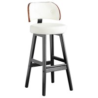 Lsoiup Bar Stools With Backs Mid Century Pu Leather Upholstered Barstools With Solid Wood Legs For Kitchen Island Chair White + Black-65Cm Sitting Height