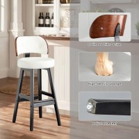 Lsoiup Bar Stools With Backs Mid Century Pu Leather Upholstered Barstools With Solid Wood Legs For Kitchen Island Chair White + Black-65Cm Sitting Height