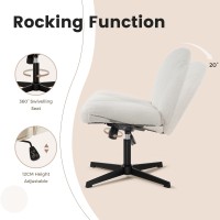 Iwmh Armless Office Desk Chair, Cross Legged Chair No Wheels, Height Adjustable Wide Seat, Mid Back Ergonomic, Fabric Padded Task Vanity Chair For Office,Home,Bedroom (White)