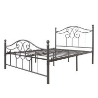 Yalaxon Vintage Sturdy Full Size Metal Bed Frame With Headboard And Footboard Basic Bed Frame No Box Spring Needed Gray Silver