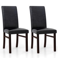 Giantex Pu Leather Dining Chairs Set Of 2, Upholstered Kitchen Chair With Solid Rubber Wood Frame, Armless High Back Dining Side Chairs With Cushion Seat, Modern Dining Room Chair, Black
