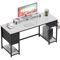 Pamray 39 Inch Computer Desk With Monitor Stand Small Home Office Desks With Nonwoven Storage Drawer For Bedroom Study Table Wr