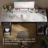 Pamray 39 Inch Computer Desk With Monitor Stand Small Home Office Desks With Nonwoven Storage Drawer For Bedroom Study Table Wr