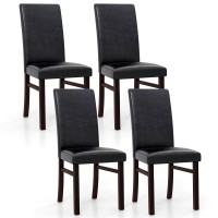 Giantex Pu Leather Dining Chairs Set Of 4, Upholstered Kitchen Chair With Solid Rubber Wood Frame, Armless High Back Dining Side Chairs With Cushion Seat, Modern Dining Room Chair, Black