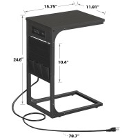 Tutotak C Shaped End Table With Charging Station Side Table For Sofa Couch Table With Storage Bag Set Of 2 Tv Tray Table Wit