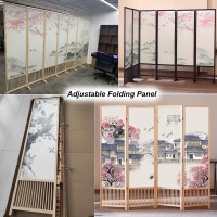 4 5 6 7 8 Panel Folding Screen Room Divider, Chinese Decorative Privacy Screen Indoor Wood With Flowers, 6 6.5 Ft Tall Office Partition Temporary Walls, Business Gift (Color : 7 Panel, Size : Tall 2