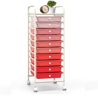 Silkydry 10 Drawer Rolling Storage Cart, Organization Cart With Drawers For Craft Makeup Paper Tool Art Supply, Versatile Utility Cart On Wheels For Home Office Classroom School (Gradient Pink)