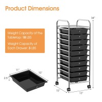 Silkydry 10 Drawer Rolling Storage Cart, Organization Cart With Drawers For Craft Makeup Paper Tool Art Supply, Versatile Utility Cart On Wheels For Home Office Classroom School (Black)