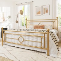 Allewie King Size Metal Platform Bed Frame With Victorian Vintage Headboard And Footboardmattress Foundationunder Bed Storage