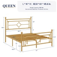 Allewie Queen Size Metal Platform Bed Frame With Victorian Vintage Headboard And Footboardmattress Foundationunder Bed Storage