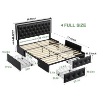 Keyluv Full Upholstered Led Bed Frame With 4 Drawers Pu Leather Platform Storage Bed With Adjustable Button Tufted Headboard An