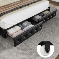 Keyluv Full Upholstered Led Bed Frame With 4 Drawers Pu Leather Platform Storage Bed With Adjustable Button Tufted Headboard An