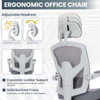 Newbulig Ergonomic Office Chair With Wheels, Computer Desk Seat With Adjustable Headrest Lumbar Support Soft Armrest, Footrest, Grey