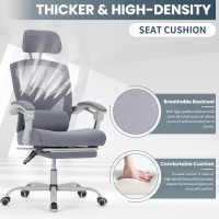 Newbulig Ergonomic Office Chair With Wheels, Computer Desk Seat With Adjustable Headrest Lumbar Support Soft Armrest, Footrest, Grey