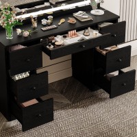 Ironck Vanity Makeup Desk Set With Led Lighted Mirror Power Outlet 7 Drawers Bedroom Vanities Table With Stool Black